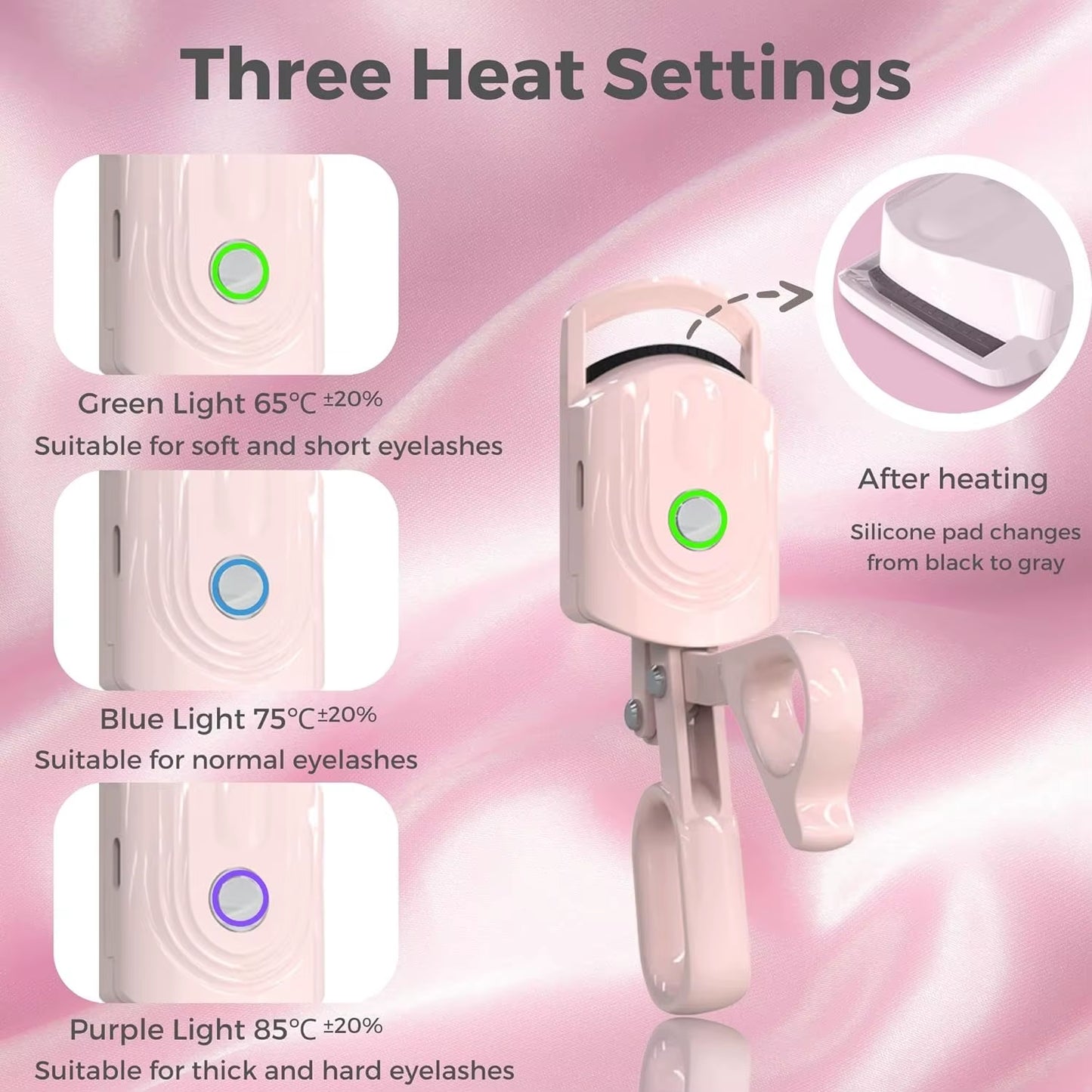 Heated Eyelash Curlers, Electric Eyelash Curler, 3 Heating Modes Rechargeable Portable Eyelash Curler for Natural-Looking (Pink)
