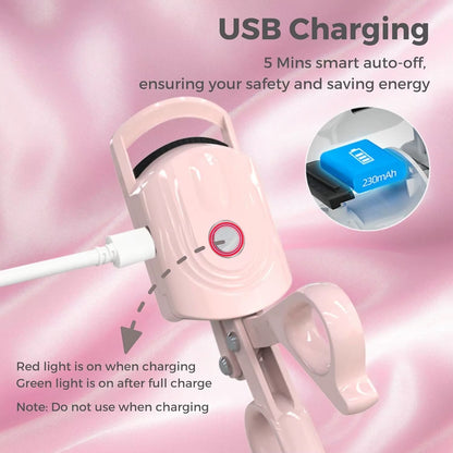 Heated Eyelash Curlers, Electric Eyelash Curler, 3 Heating Modes Rechargeable Portable Eyelash Curler for Natural-Looking (Pink)