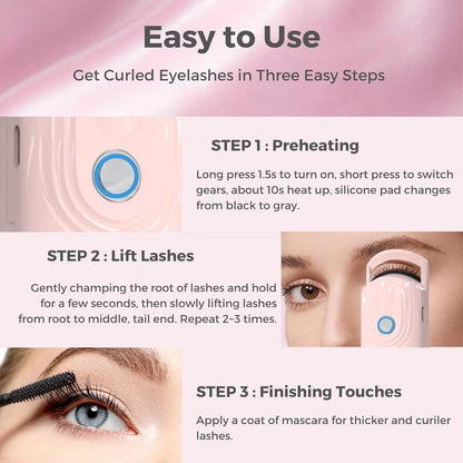 Heated Eyelash Curlers, Electric Eyelash Curler, 3 Heating Modes Rechargeable Portable Eyelash Curler for Natural-Looking (Pink)